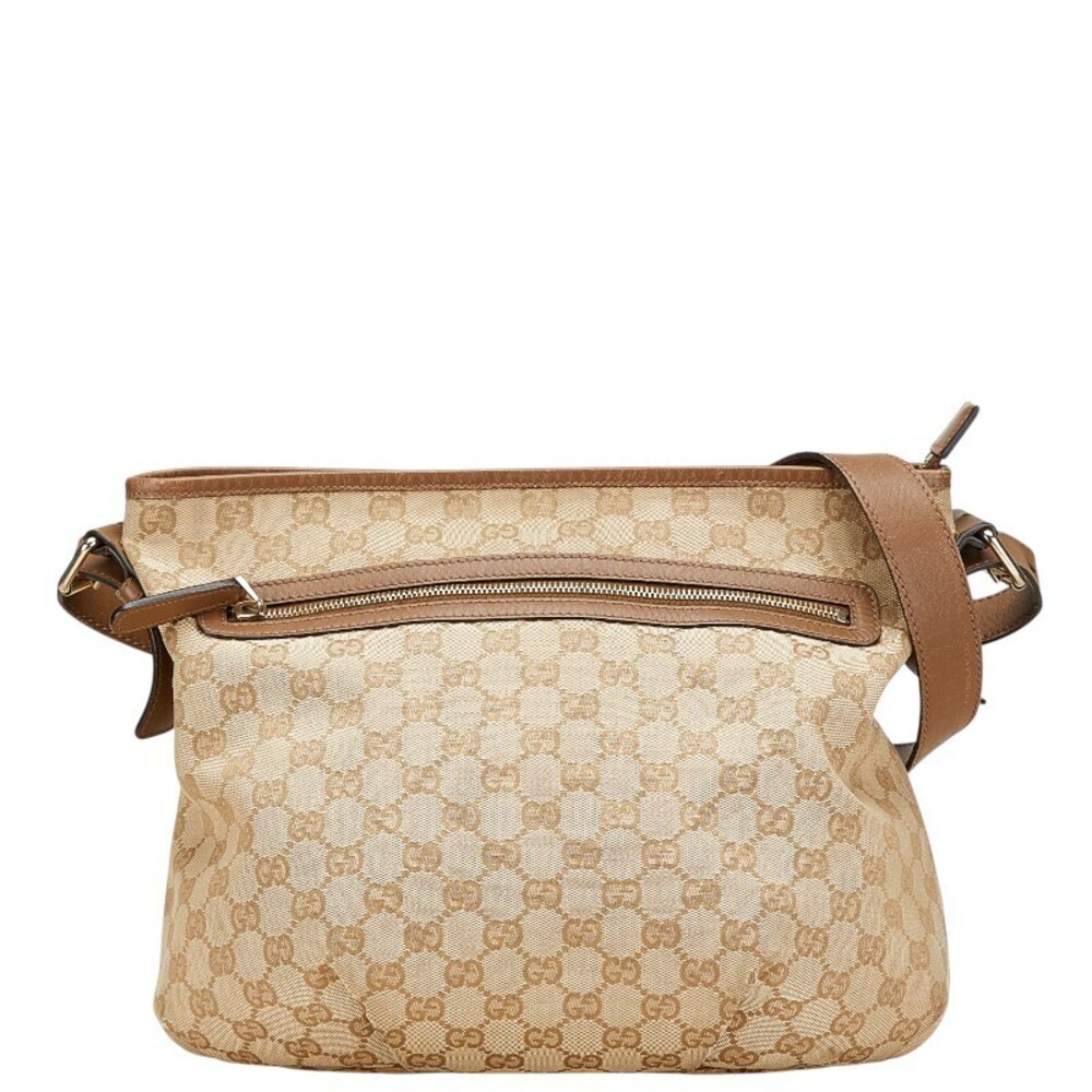 Gucci GG Canvas Crossbody Bag Beige Cream Brown Leather